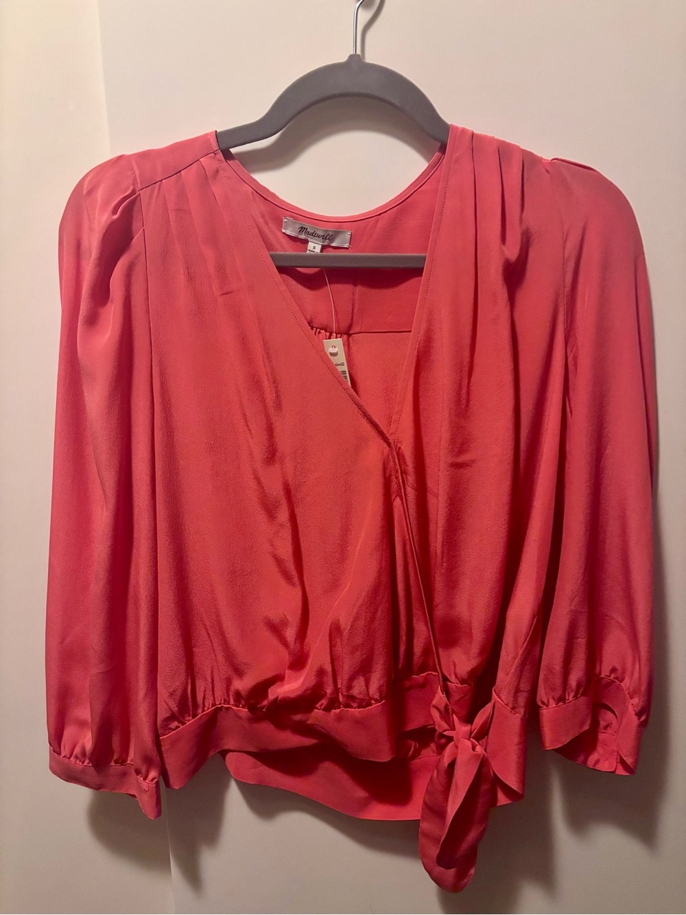Madewell Drapey V-Neck Top in Warm Rose/ Coral - Size Small